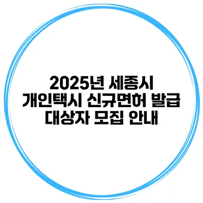 2025년 세종시 개인택시 신규면허 발급 대상자 모집 안내
