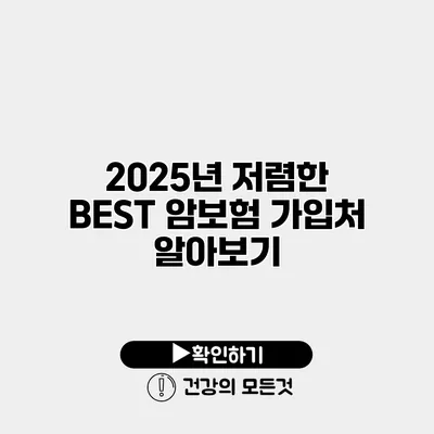2025년 저렴한 BEST 암보험 가입처 알아보기