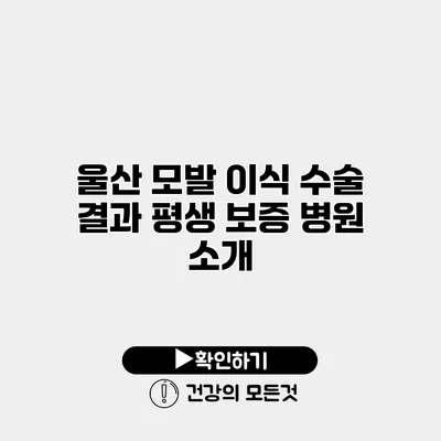 울산 모발 이식 수술 결과 평생 보증 병원 소개