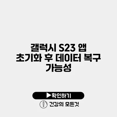 갤럭시 S23 앱 초기화 후 데이터 복구 가능성