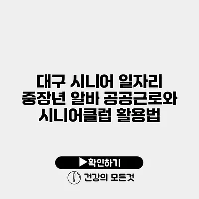 대구 시니어 일자리 중장년 알바 공공근로와 시니어클럽 활용법