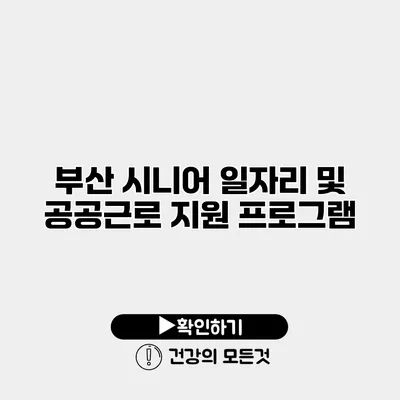 부산 시니어 일자리 및 공공근로 지원 프로그램