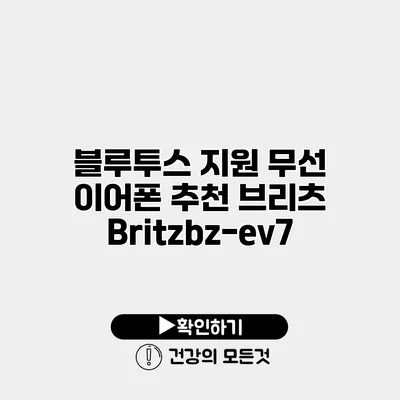 블루투스 지원 무선 이어폰 추천 브리츠 Britzbz-ev7