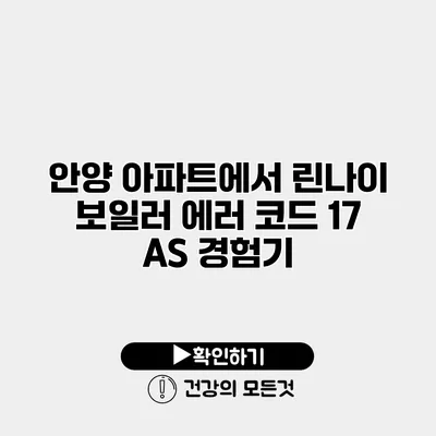안양 아파트에서 린나이 보일러 에러 코드 17 A/S 경험기